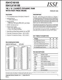 IS41C16105-50TE datasheet: 5V  1M x 16(16-MBIT) dynamic RAM with fast page mode IS41C16105-50TE