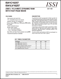 IS41C16257-35T datasheet: 256K x 16(4-MBIT) dynamic RAM with  fast page mode IS41C16257-35T