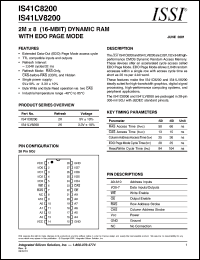 IS41LV8200-50J datasheet: 3.3V 2M x 8(16-MBIT) dynamic RAM with edo page mode IS41LV8200-50J