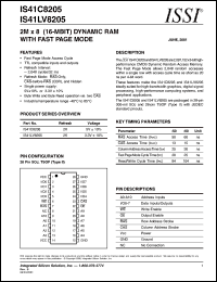 IS41LV8205-50JI datasheet: 3.3V 2M x 8(16-MBIT) dynamic RAM with fast page mode IS41LV8205-50JI