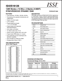 IS42S16128-12T datasheet:  128K words x 16 bits x 2 banks(4-MBIT)synchronous graphics RAM IS42S16128-12T