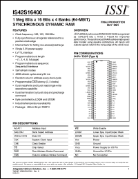 IS42S16400-10T datasheet:  1M bits x 16 bits x 4 banks(64-MBIT)synchronous graphics RAM IS42S16400-10T