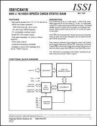 IS61C6416-15K datasheet: 64K x 16 high-speed CMOS static RAM IS61C6416-15K