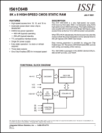 IS61C64B-12T datasheet: 8K x 86 high-speed CMOS static RAM IS61C64B-12T