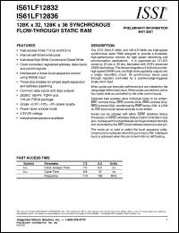 IS61LF12832-8.5TQ datasheet: 128K x 32, 128K x 36 synchronous flow-through static RAM IS61LF12832-8.5TQ