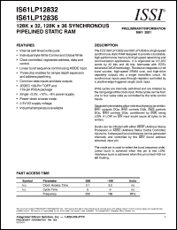 IS61LP12832-200BI datasheet: 128K x 32, 128K x 36 synchronous pipelined static RAM IS61LP12832-200BI