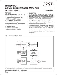 IS61LV6424-12TQI datasheet: 64K x 24 high-speed CMOS  static RAM with 3.3V supply IS61LV6424-12TQI