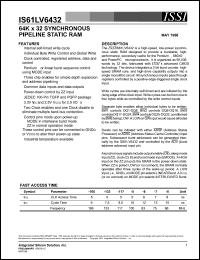 IS61LV6432-177TQI datasheet: 64K x 32 synchronous pipeline static RAM IS61LV6432-177TQI