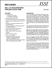 IS61LV6464-6TQI datasheet: 64K x 64 synchronous pipeline static RAM IS61LV6464-6TQI