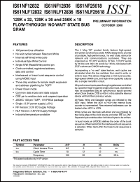 IS61NLF12832-9B datasheet: 128K x 32 flow-through no wait state bus sram IS61NLF12832-9B