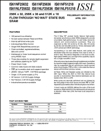 IS61NF25632-10B datasheet: 256K x 32 flow-through no wait state bus sram IS61NF25632-10B