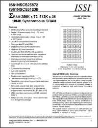 IS61NSCS51236-333B datasheet: 512K x 36 18Mb synchronous SRAM IS61NSCS51236-333B