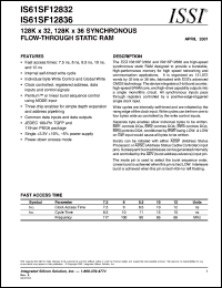 IS61SF12836-10TQI datasheet: 128K x 36 synchronous flow-through static RAM IS61SF12836-10TQI