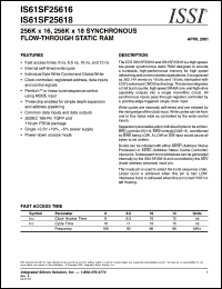 IS61SF25616-12TQ datasheet: 256K x 16 synchronous flow-through static RAM IS61SF25616-12TQ