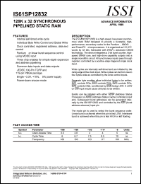 IS61SP12832-5TQ datasheet: 128K x 32 synchronous pipelined static RAM IS61SP12832-5TQ