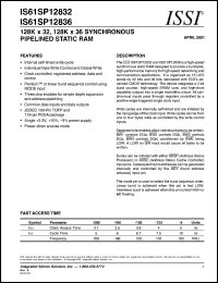 IS61SP12832-200B datasheet: 128K x 32 synchronous pipelined static RAM IS61SP12832-200B