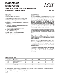 IS61SP25616-150TQ datasheet: 256K x 16 synchronous pipelined static RAM IS61SP25616-150TQ