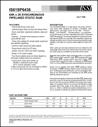 IS61SP6436-6TQI datasheet: 64K x 36 synchronous pipelined static RAM IS61SP6436-6TQI