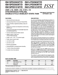 IS61SPD25636T-166TQ datasheet: 256K x 36 synchronous pipeline, double-cycle deselect  static RAM IS61SPD25636T-166TQ