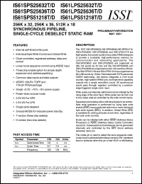 IS61SPS25632D-150TQI datasheet: 256K x 32 synchronous pipeline, single-cycle deselect  static RAM IS61SPS25632D-150TQI