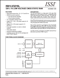 IS61LV3216L-10T datasheet: 32K x 16 low voltage CMOS static RAM with 3.3V supply IS61LV3216L-10T