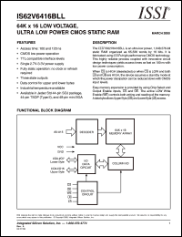 IS62V6416BLL-10TI datasheet: 128K x 16  low voltage, ultra low power CMOS static RAM IS62V6416BLL-10TI