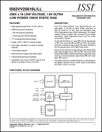 IS62VV25616LL-85T datasheet: 256K x 16 low voltage, 1.8V ultra-low power CMOS static RAM IS62VV25616LL-85T