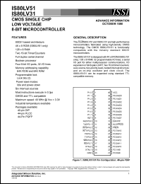 IS80LV31-24PL datasheet:  CMOS single chip low voltage 8-bit microcontroller IS80LV31-24PL