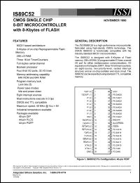 IS89C52-40PLI datasheet:  CMOS single chip 8-bit microcontroller with 8-Kbytes of FLASH IS89C52-40PLI