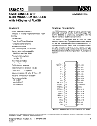 IS89C52-24PLI datasheet:  CMOS single chip 8-bit microcontroller with 8-Kbytes of FLASH IS89C52-24PLI