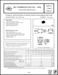 DB102 datasheet: 1.0A single-phase silicon bridge rectifier DB102