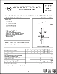 FR101G datasheet: 1.0 A fast recovery glass passivated rectifier FR101G