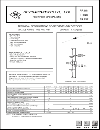 FR151 datasheet: 1.5 mA fast recovery rectifier FR151