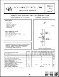 FR201 datasheet: 2.0 mA fast recovery rectifier FR201