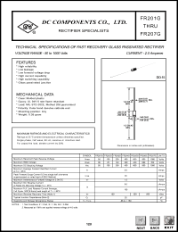 FR201G datasheet: 2.0 mA fast recovery glass passivated rectifier FR201G