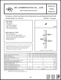 FR203G datasheet: 2.0 mA fast recovery glass passivated rectifier FR203G