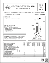 RB153 datasheet: 1.5 mA single-phase silicon bridge rectifier RB153