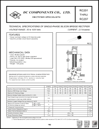 RC203 datasheet: 2.0 mA single-phase silicon bridge rectifier RC203