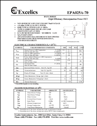 EPA025A-70 datasheet: 6-10V high efficiency heterojunction power FET EPA025A-70