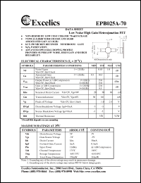 EPB025A-70 datasheet: 3-5V low noise high gain heterojunction power FET EPB025A-70