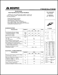 F16C60 datasheet: 16Ampere switchmode dual fast recovery power rectifier F16C60