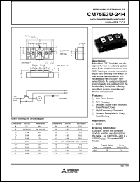 CM75E3U-24H datasheet: 75 Amp IGBT module for high power switching use insolated type CM75E3U-24H