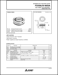 FD500JV-90DA datasheet: Soft recovery diode for high power, high frequency, press pack type FD500JV-90DA