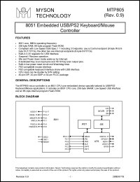 MTP805V datasheet: 8051 embedded USB/PS2 keyboard/mouse controller MTP805V