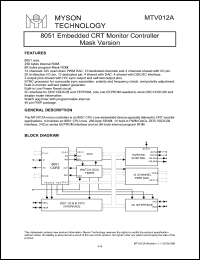 MTV012A datasheet: 8051 embedded CRT monitor controller mask  version MTV012A