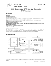 MTV012E datasheet: 8051 embedded CRT monitor controller OTR  version MTV012E