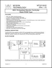 MTV212AV32 datasheet: 8051 embedded monitor controller mask ROM type MTV212AV32
