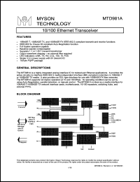 MTD981AG datasheet: 10/100 ethernet transceiver MTD981AG