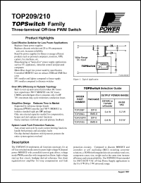 TOP209P datasheet: Three-terminal off-line PWM switch TOP209P