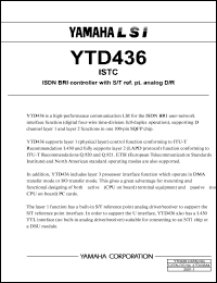 YTD436 datasheet: ISDN BRI controller with S/T ref.pt. analog D/R YTD436